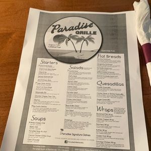 PARADISE GRILL MENU